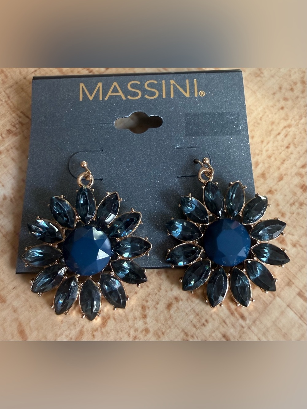 NWT. Massini. Blue Jewel Floral Earrings.
